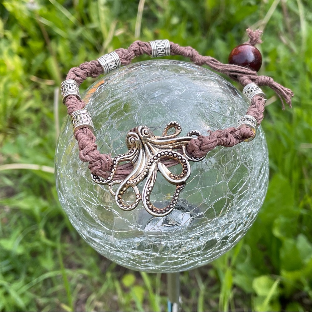 🐙 Octopus Hemp Anklet Ankle Bracelet Handmade Jewelry Ocean Summer Beach 🐙